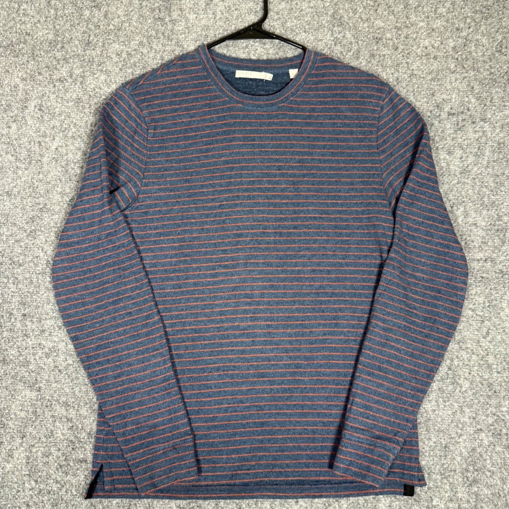Vince Striped Long Sleeve Crewneck Shirt Mens Small Blue Orange Cotton Blend